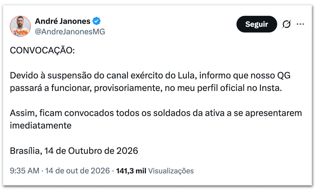 Com Exército do Lula fora do ar, Janones migra para o Instagram