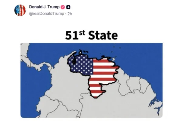 Trump volta a postar mapa que mostra Venezuela como 51º estado dos EUA