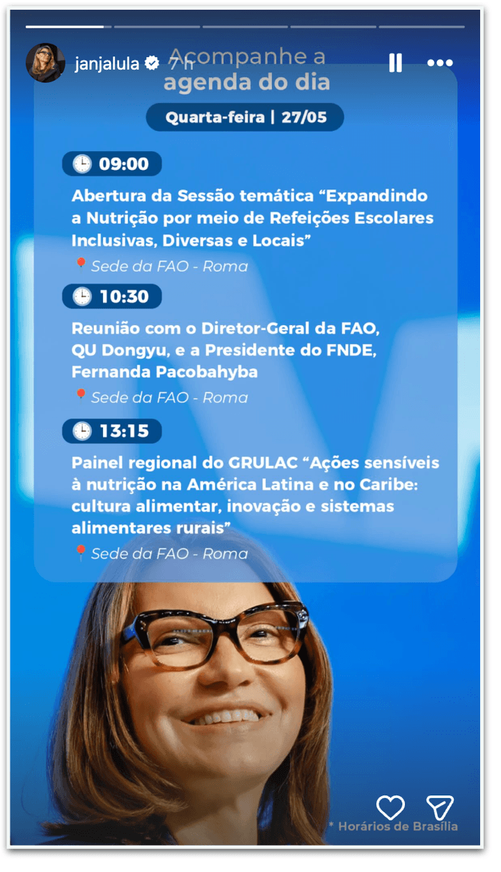 Na Itália, Janja defende papel de agricultoras na segurança alimentar