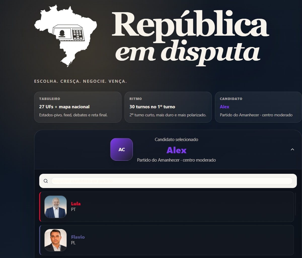 Novo jogo sobre a corrida presidencial de 2026 viraliza. Saiba como jogar