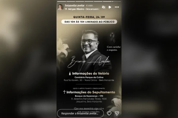 Velório de Bruno Avelar será aberto ao público em BH; veja informações