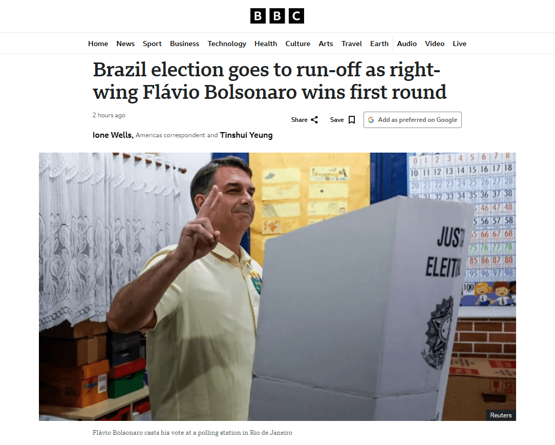 Imprensa internacional repercute 1º turno das eleições no Brasil