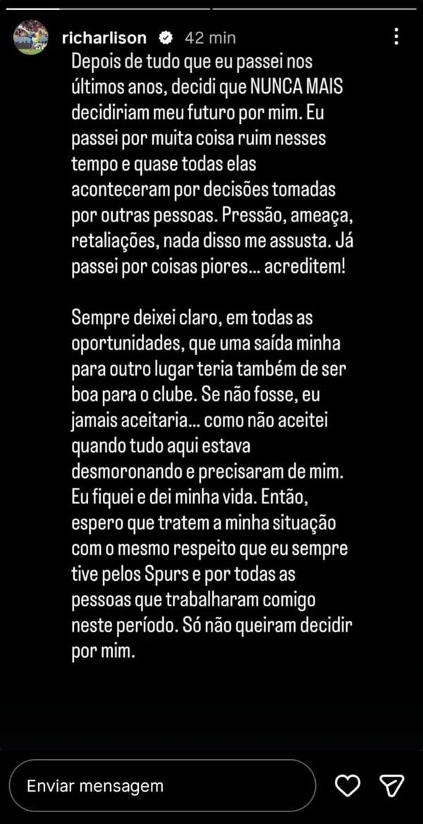 Após desabafo, Richarlison recebe apoio de fãs: "Coração mais puro”