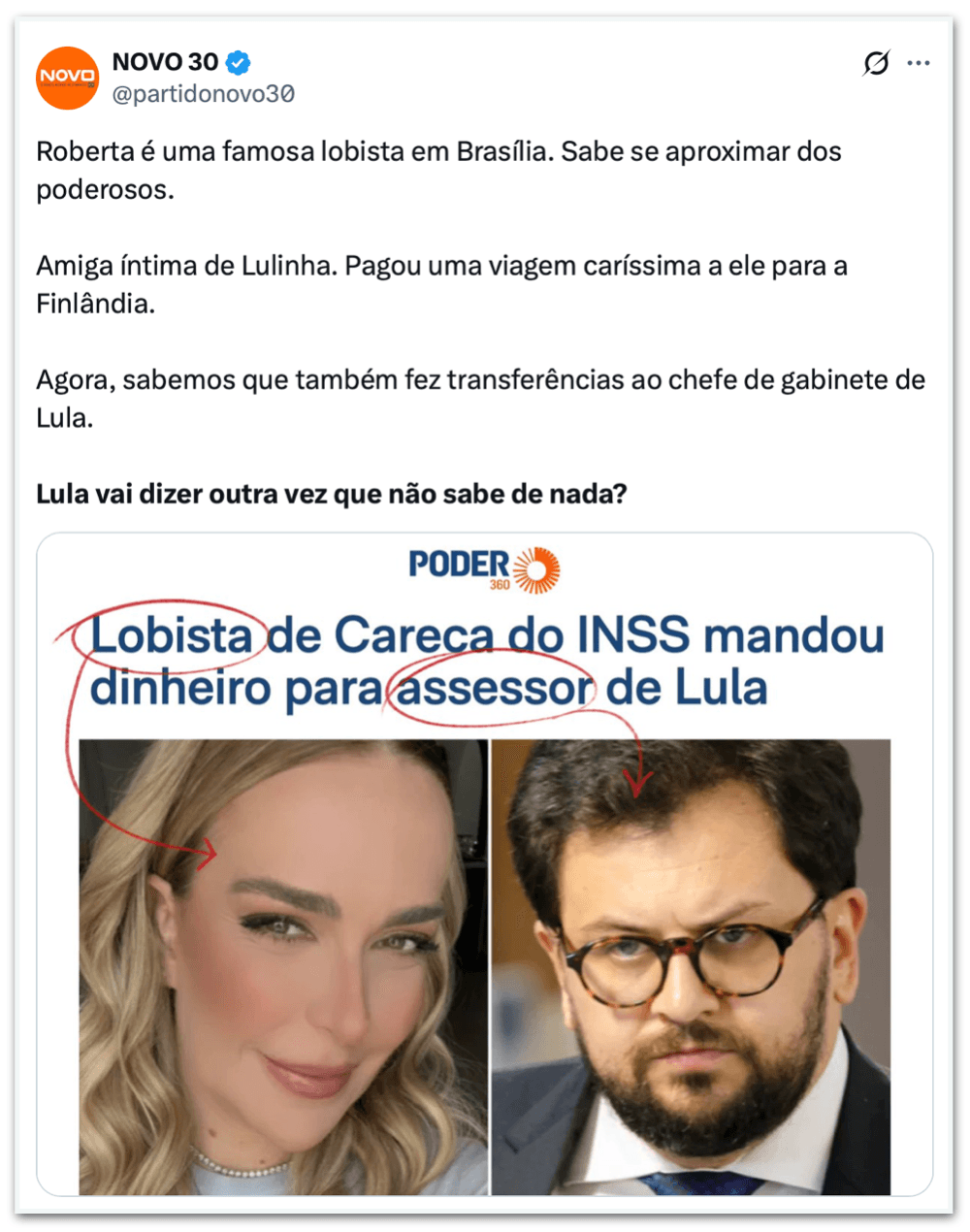 Novo questiona Lula após pagamentos a ex-assessor