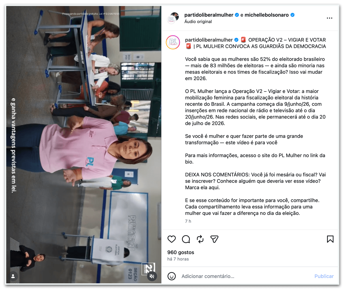 Michelle sugere que eleitores sejam mesários e fiscais do PL
