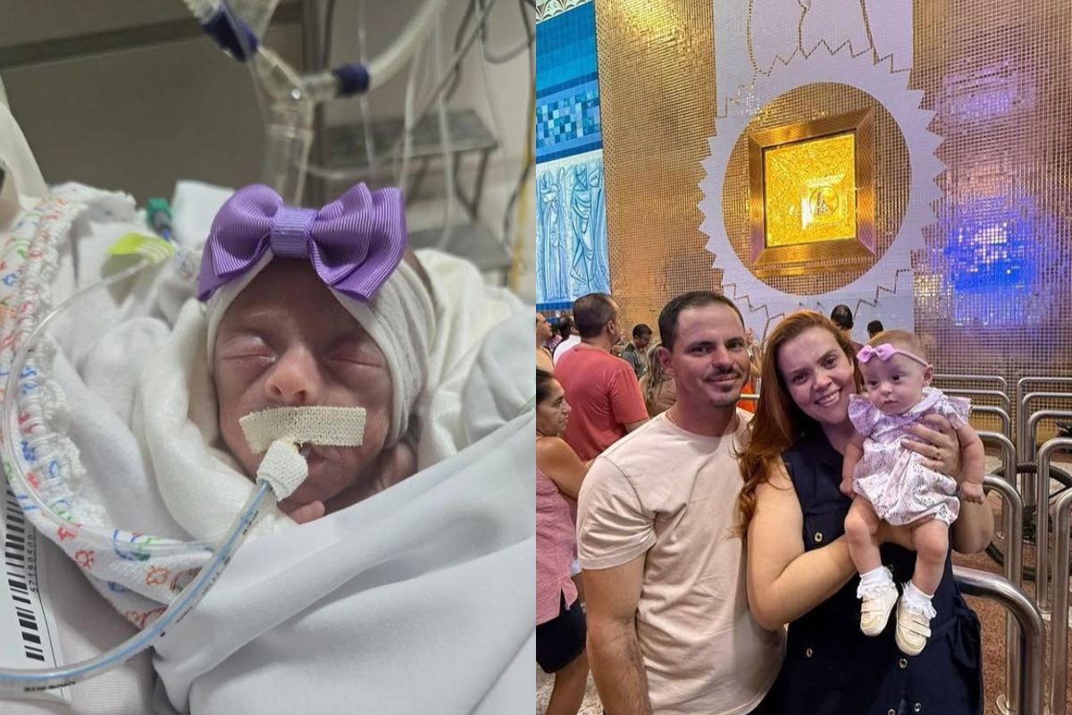 Bebê de 624 g vence os 1% de chance de vida e é batizada em Aparecida