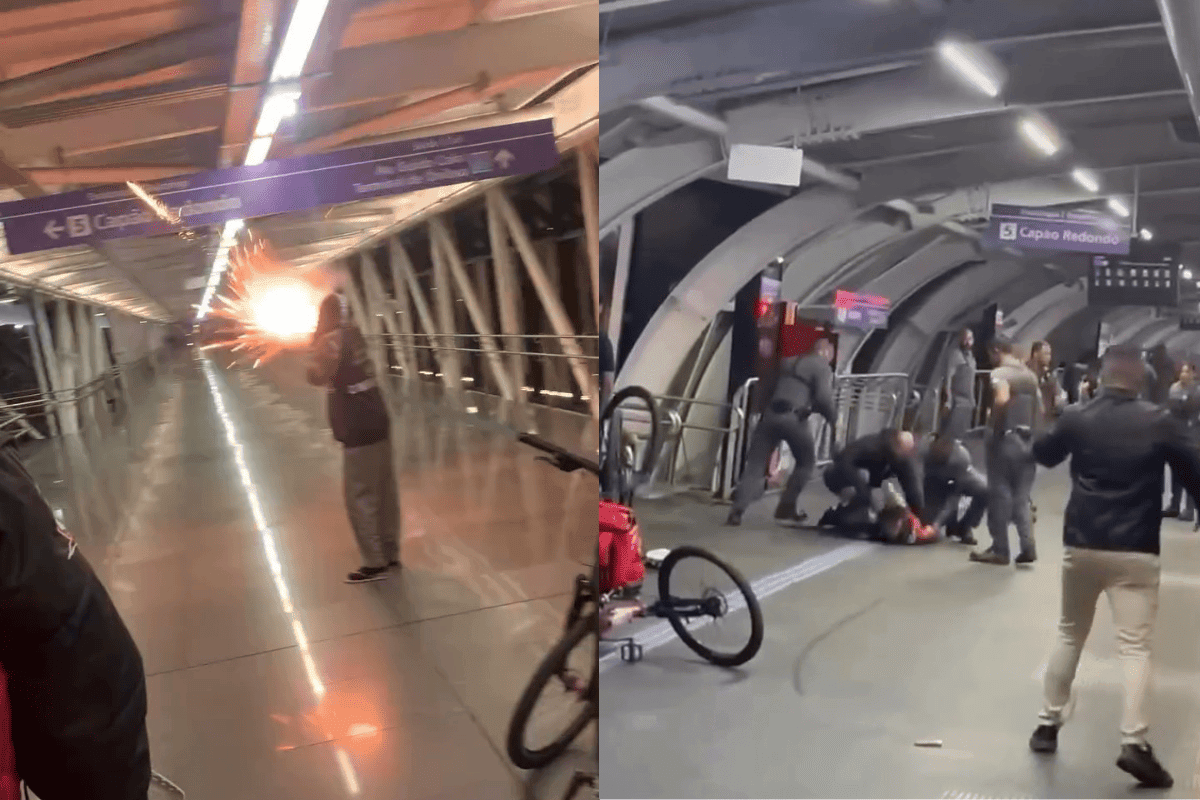 Entregadores soltam rojões em manifestação contra guardas na Linha 5-Lilás