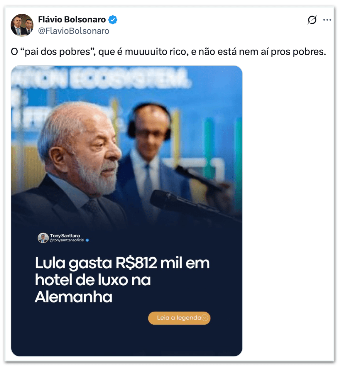 Flávio diz que Lula “não está nem aí para os pobres”