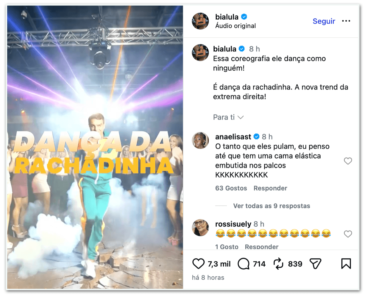 Neta de Lula ironiza Flávio Bolsonaro com dança da rachadinha