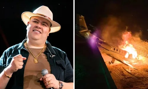 Avião de Rey Vaqueiro pega fogo após acidente; cantor estava a bordo