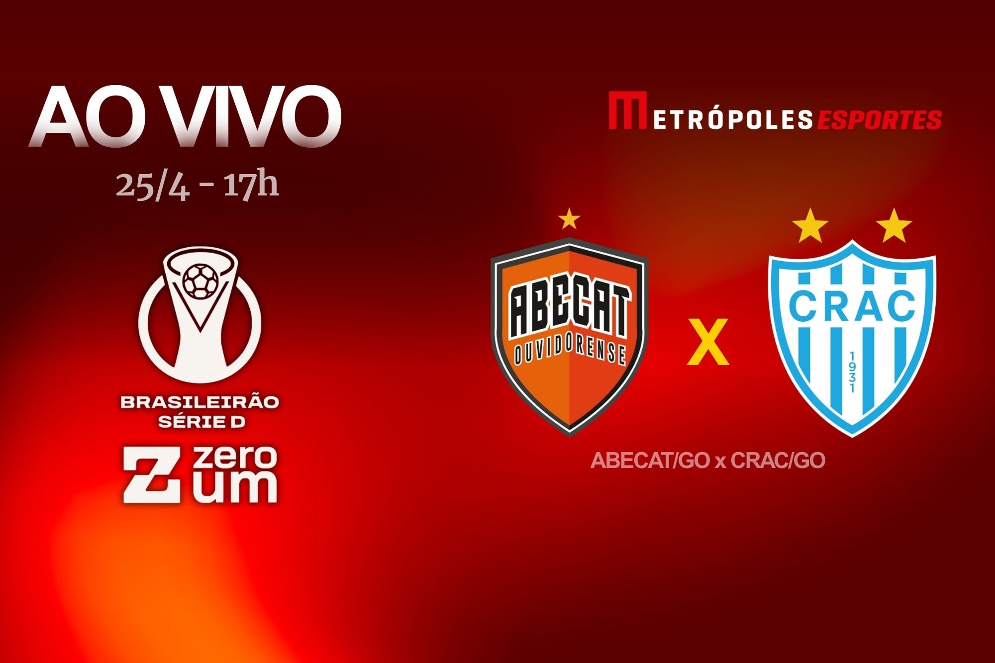 Série D ZeroUm: assista ao vivo Abecat-GO x CRAC-GO. Siga no YouTube