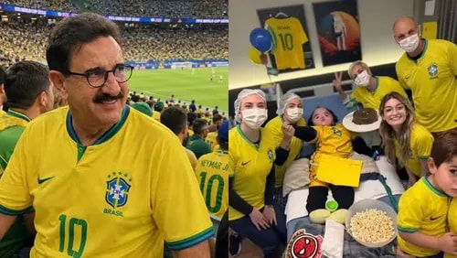 Ratinho encanta ao mostrar neto com hidrocefalia torcendo pelo Brasil