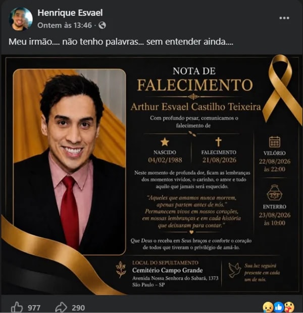 Quem era Arthur Esvael, influenciador que morreu aos 38 anos
