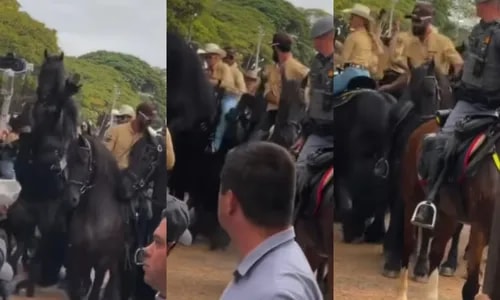 Andressa Suita e Gusttavo Lima passam sufoco em cavalgada de Barretos