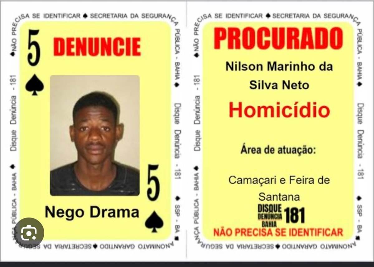 "Nego Drama", 5 de espadas no Baralho do Crime, morre em confronto policial