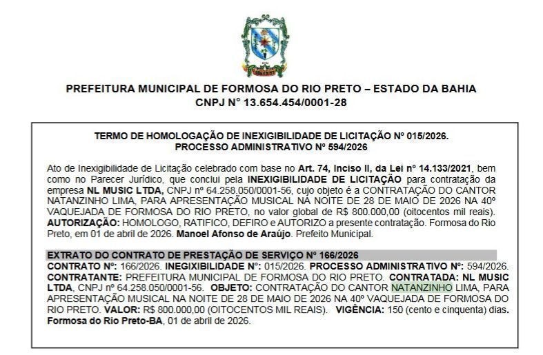 Show de Natanzinho pode ser suspenso por cachê de R$ 800 mil na BA
