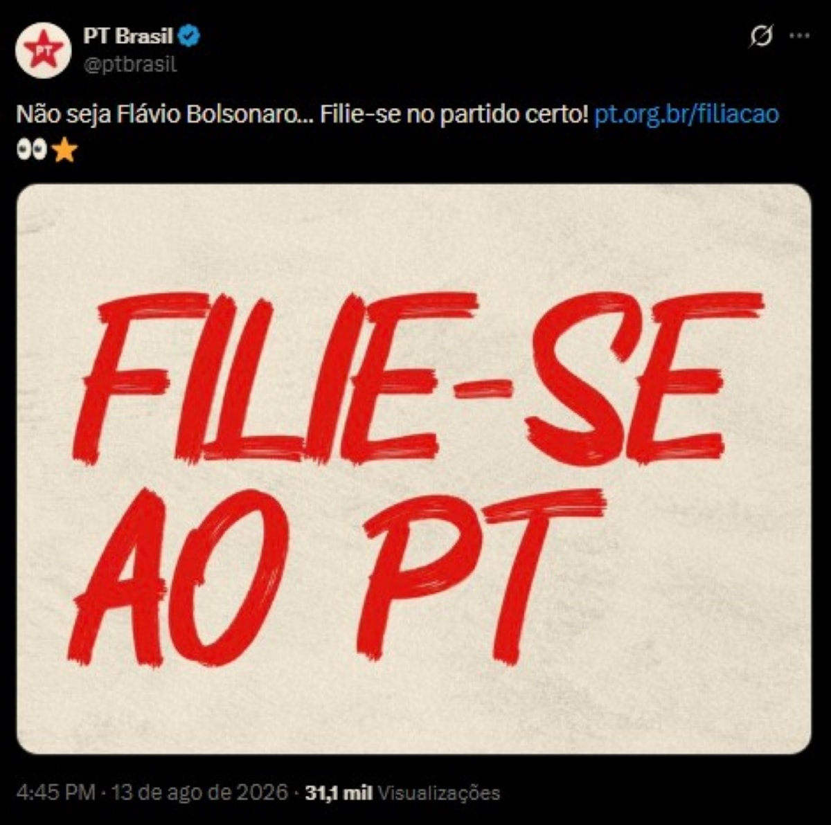 PT ironiza filiação de Flávio Bolsonaro ao Missão