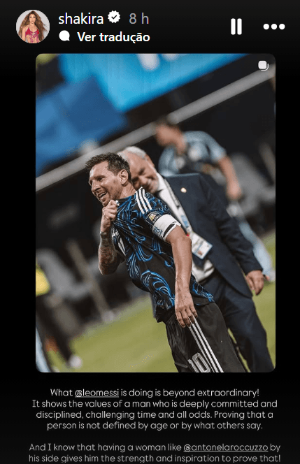 Shakira elogia Messi e esposa do craque após vitória da Argentina
