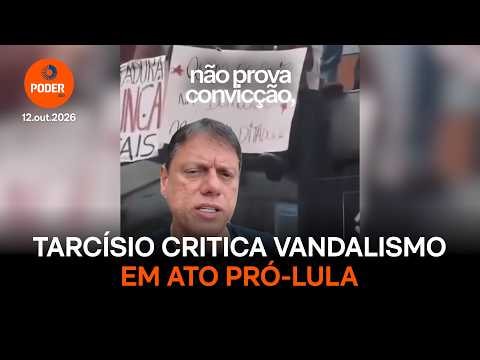 Tarcísio critica vandalismo em ato pró-Lula; Boulos rebate imagem