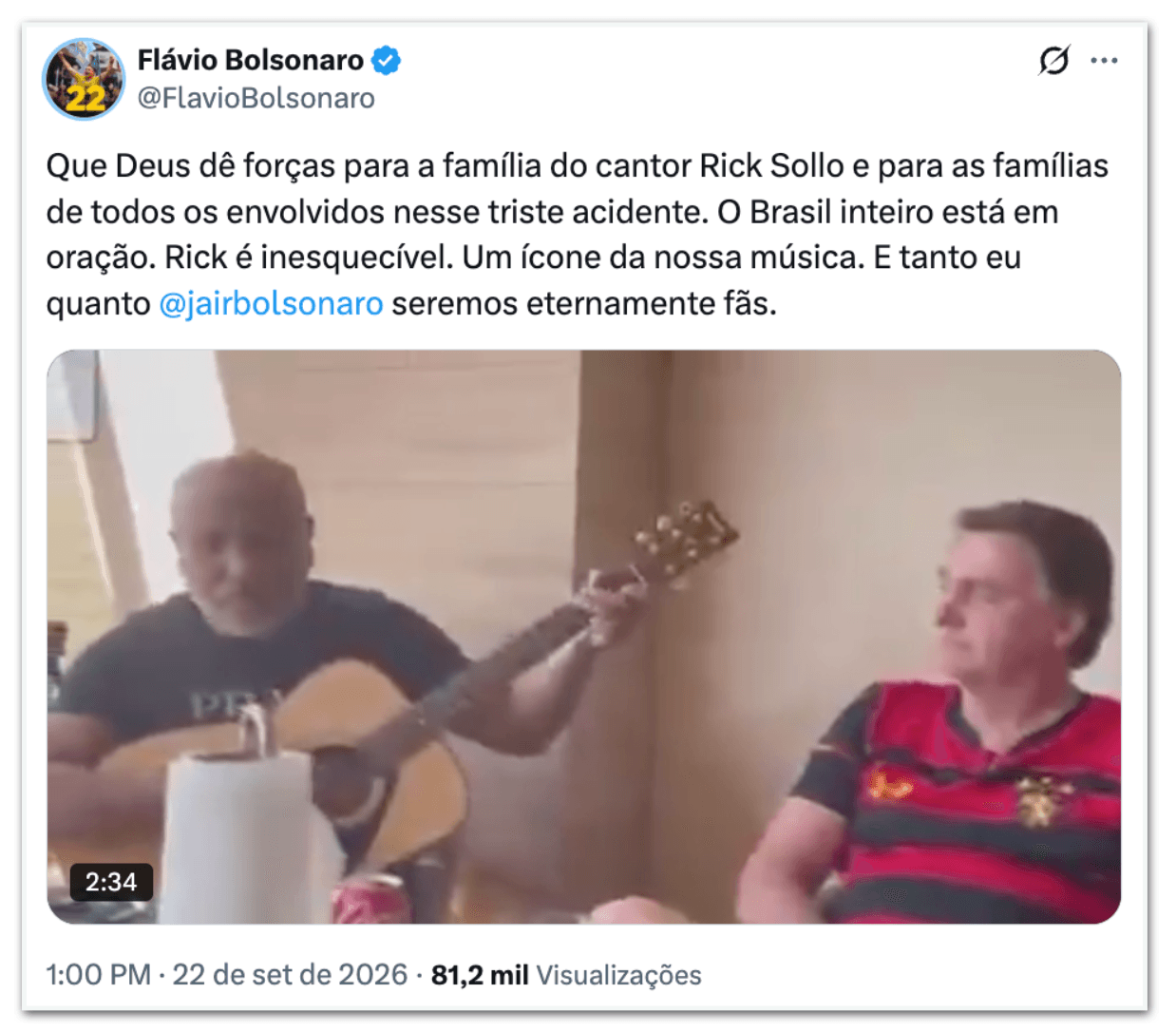 Políticos lamentam morte do sertanejo Rick, da dupla com Renner