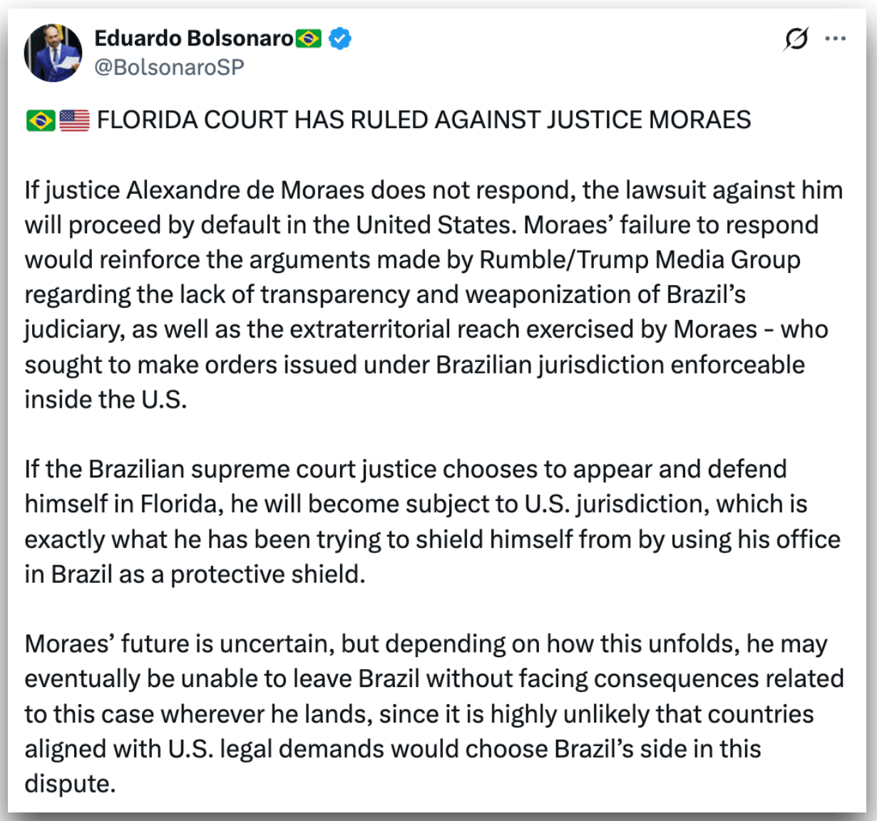 Justiça dos EUA autoriza notificação de Moraes por e-mail