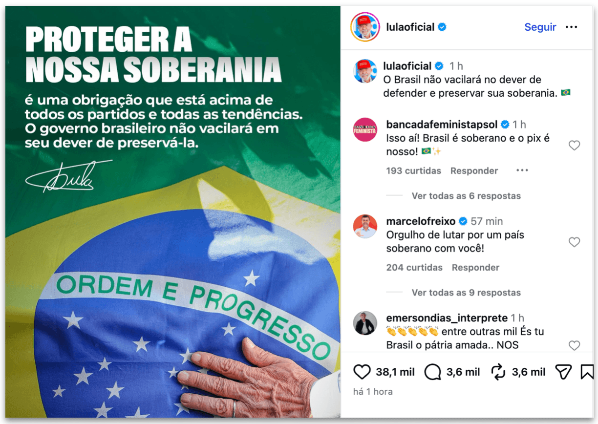 Lula pede união dos partidos para defender a soberania brasileira