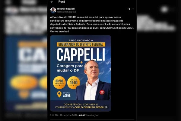 Candidato a governador, Cappelli usa mesmo slogan do GDF nas redes sociais