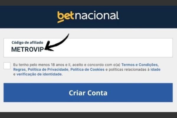 Código promocional Betnacional: Use METROVIP em Julho 2026