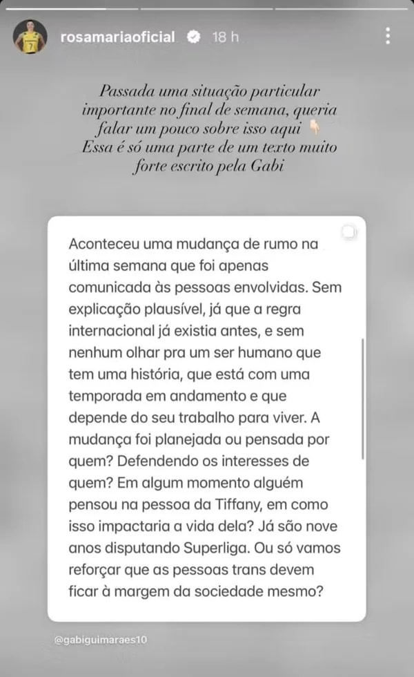 Rosamaria defende Tifanny após CBV vetar mulheres trans no vôlei