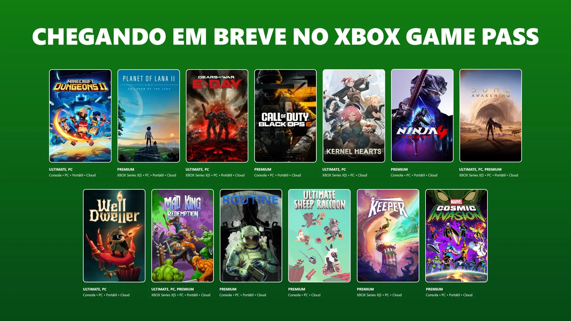 XBOX Game Pass recebe Gears of War, Minecraft Dungeons II e Dune:A wakening em setembro