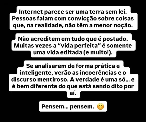 Namorada de Giovani posta indireta em meio às polêmicas: "Vida editada"
