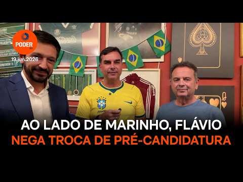 Ao lado de Marinho, Flávio nega rumores sobre troca de pré-candidatura