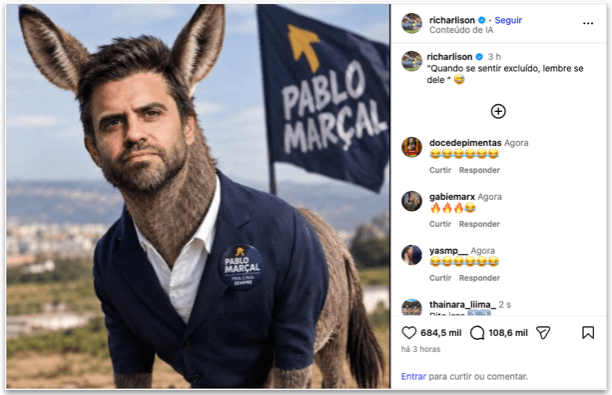 Richarlison publica foto de Pablo Marçal com corpo de burro