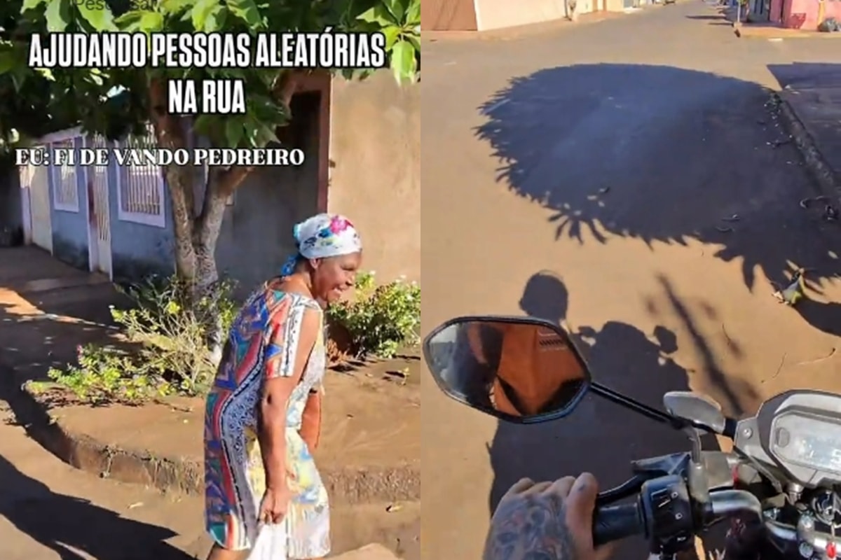 Motociclista viraliza ao ajudar idosa com sacolas e emociona web