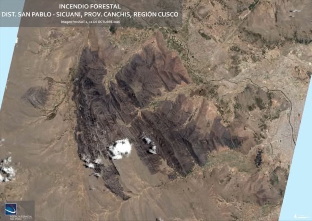 Satélite captura imagens das áreas afetadas por incêndios florestais no Peru