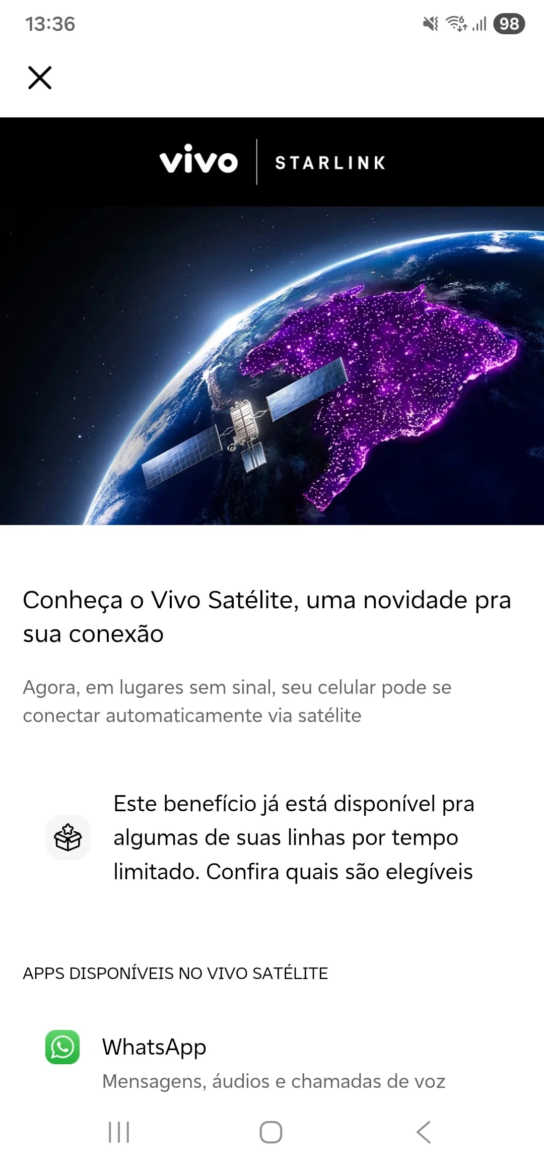 Vivo Satélite começou: veja quais apps funcionam via Starlink direto no celular