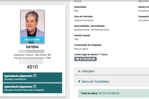 Candidato, Datena declara perda de R$ 2 milhões em 2 anos ao TSE