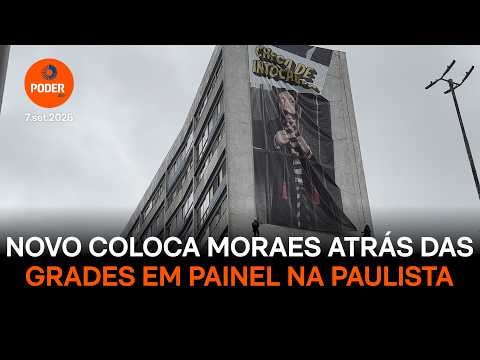 Ato de Zema tem painel com Moraes atrás das grades na Paulista