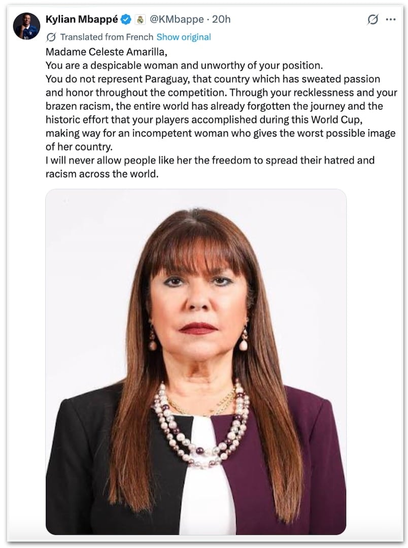 Senadora paraguaia cobra desculpas de Mbappé e ameaça entrar com ação