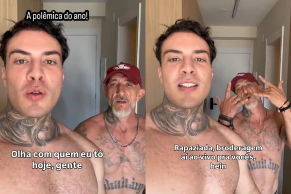 De calcinha, Cravinhos grava cena íntima com ator pornô: “Brotheragem”