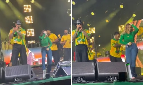 Sheila Mello mete dança em palco de Léo Santana e se derrete com filha
