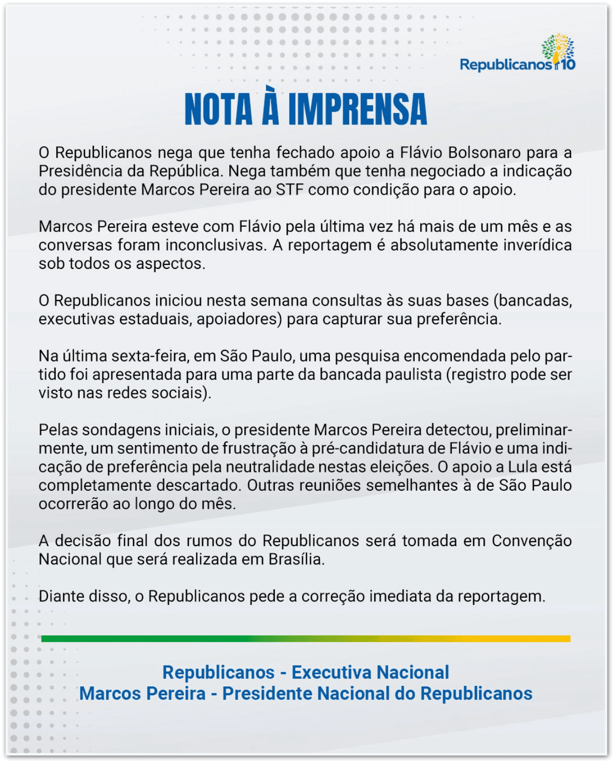 Marcos Pereira nega vaga ao STF como condição para apoiar Flávio