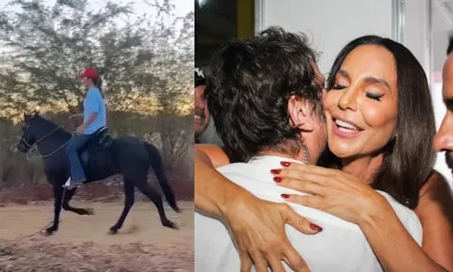 Ivete Sangalo exibe habilidade na montaria e Saulo Fernandes reage