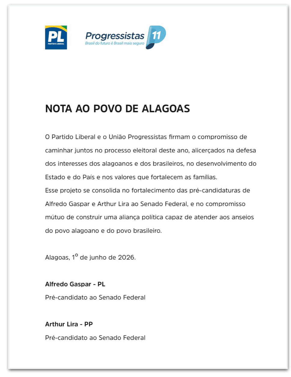 PL fecha aliança com PP em Alagoas e Senado terá chapa mista