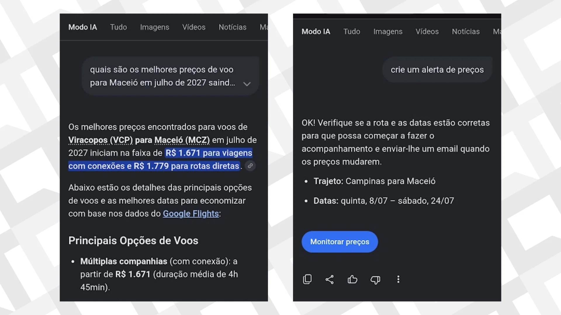 Modo IA do Google passa a vigiar preço de voos e hotéis para você; veja como usar