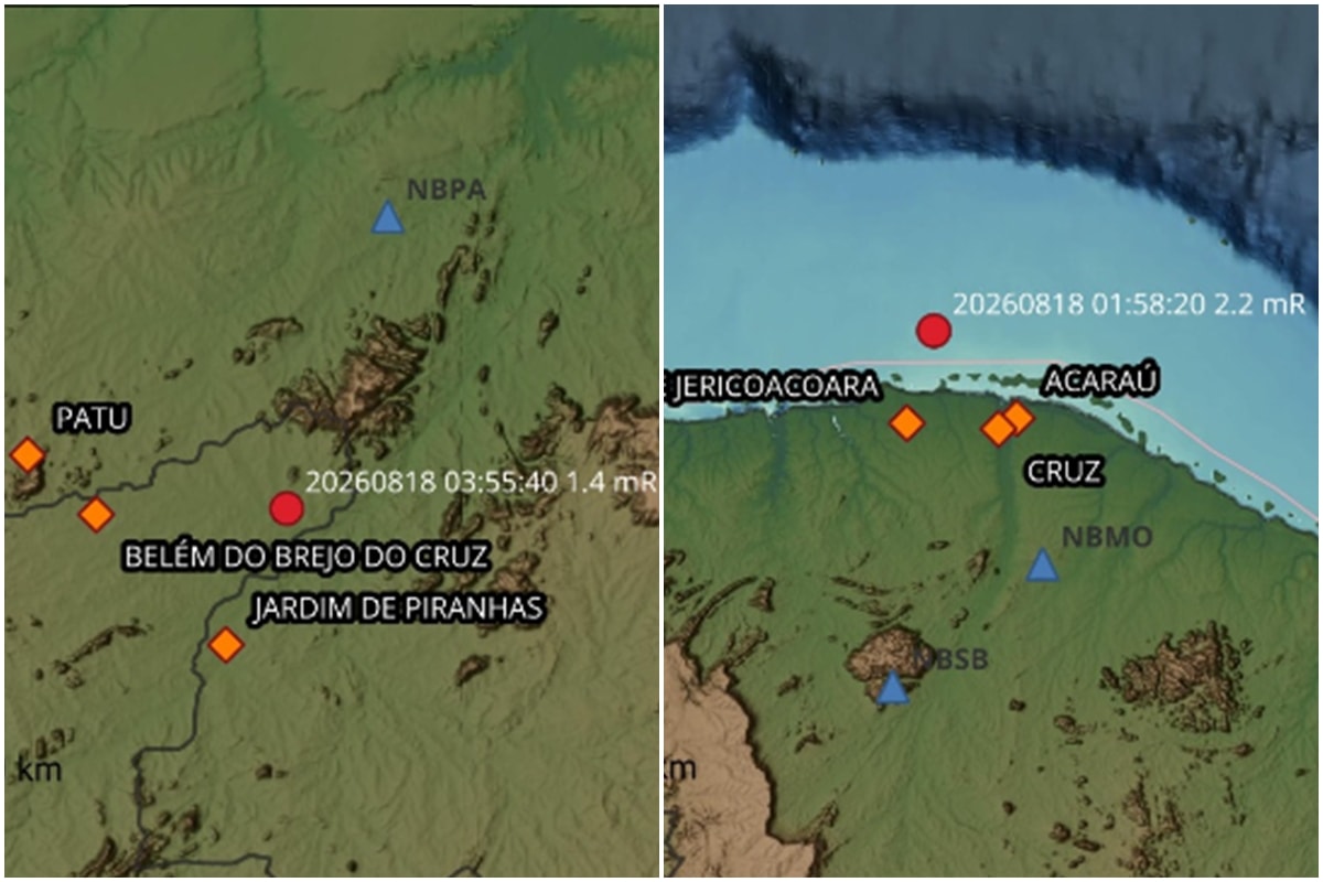 Tremores de terra são registrados na Paraíba e na Margem Equatorial