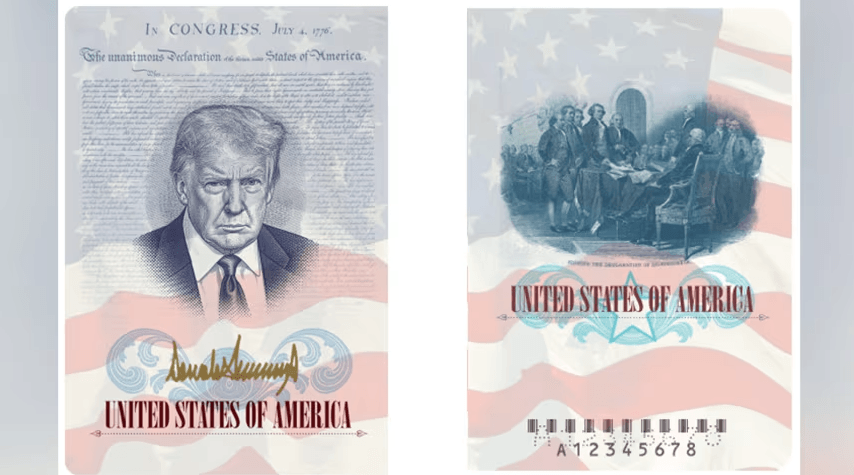Trump coloca o próprio rosto em passaporte, prédios e programas do governo
