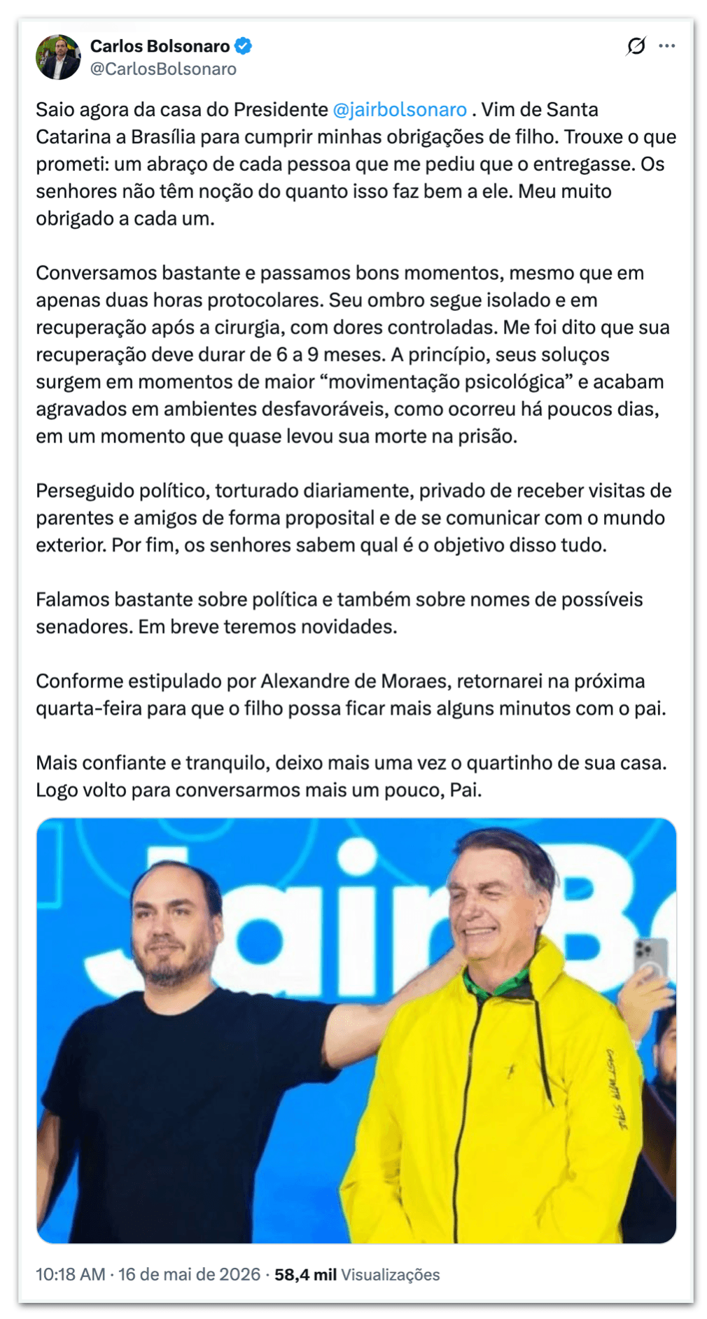Carlos diz que discutiu nomes ao Senado com Bolsonaro