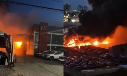 Incêndio atinge concessionária e população tenta salvar veículos na Bahia