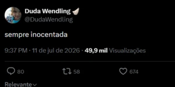 "Inocentada", diz Duda Wendling após flagra de Lekker e Mesquita juntos